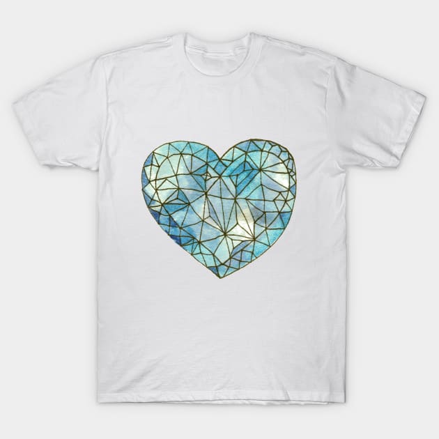 Heart of Glass Crystal Gemstone Jewel Blue on White T-Shirt by Cecilia Mok